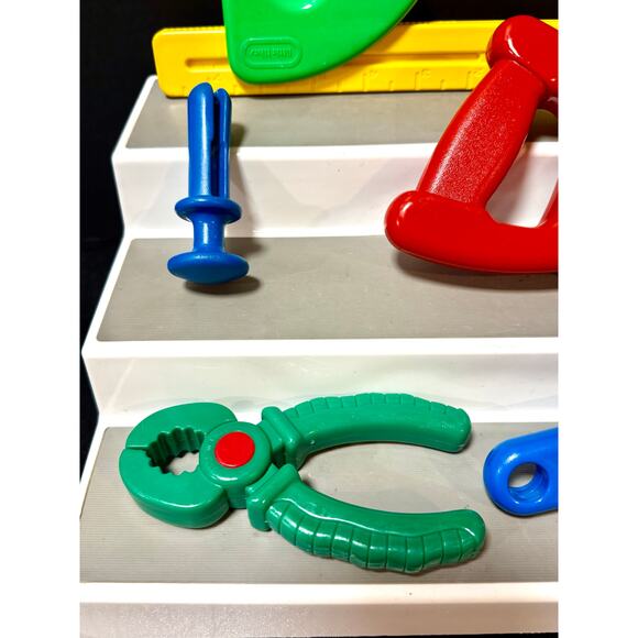 Vtg Little Tikes Hammer Straight Edge Hand Saw Wrench pliers Pretend Tool box - Picture 3 of 11